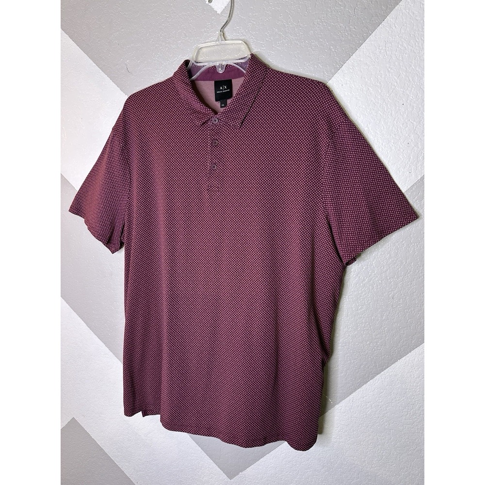 Armani Exchange A|X Mens Red All Over Micro Logo Print Stretch Polo Shirt 2XL - Picture 2 of 14